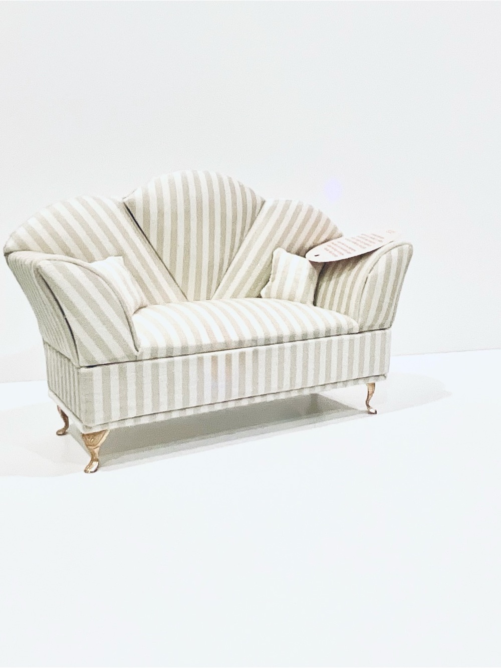 Miniature Striped Cream and White Accent Loveseat Sofa Jewelry Box